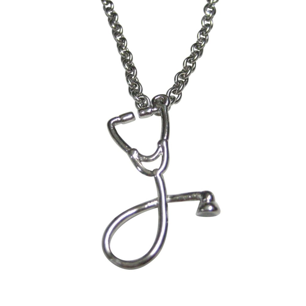 Silver Toned Vertical Medical Stethoscope Pendant Necklace